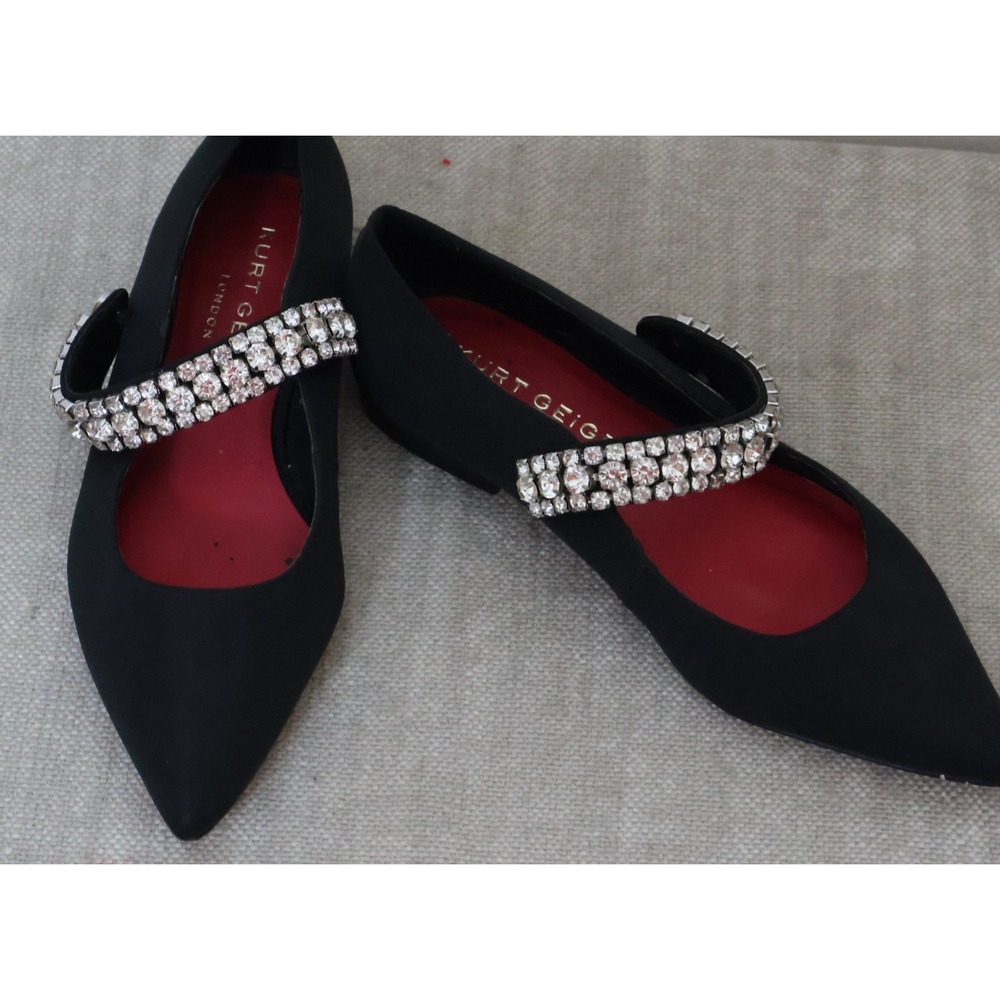 Kurt Geiger Flats US 6 36.5 EU Black Crystal-Encrusted Straps London's Kingly